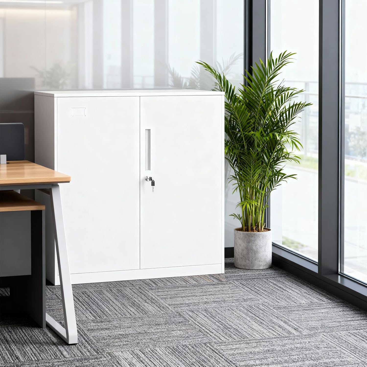 HopeFamily スチール書庫 スチールキャビネット 鍵付き書庫 両開き 鍵